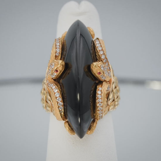 CARRERA Y CARRERA 18k Gold Diamond Sapphire Onyx Abanico Ring 37.20CT $19500
