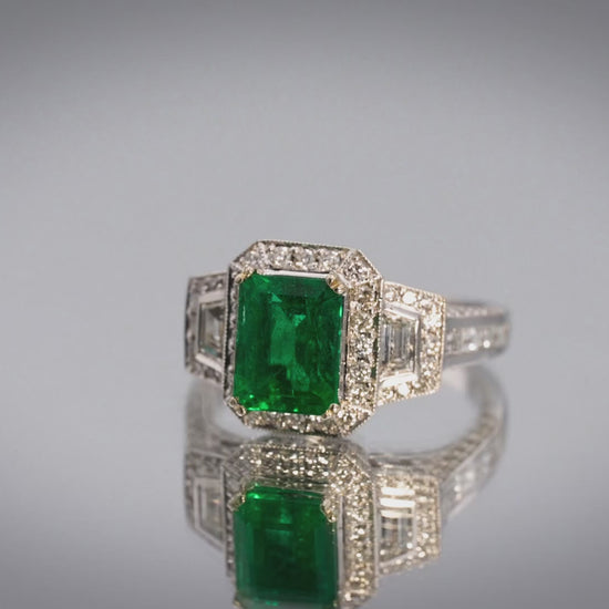 GIA Certified 18k White Gold Zambia Emerald & Diamond Cocktail Ring 2.34CT
