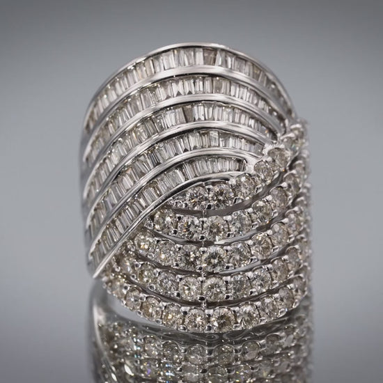 10k White Gold VS Diamond Multi-Row Bypass Ring 5.0CT Size 7.75