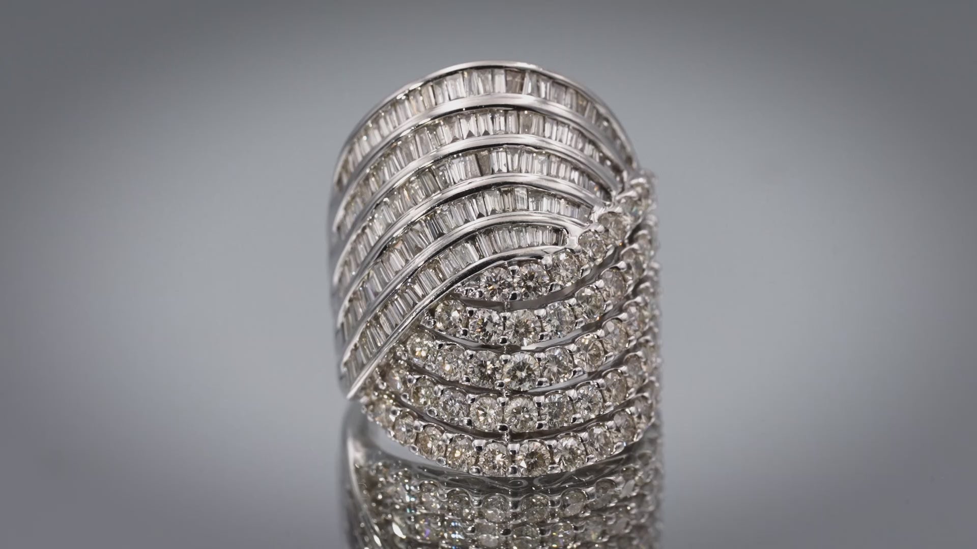 10k White Gold VS Diamond Multi-Row Bypass Ring 5.0CT Size 7.75